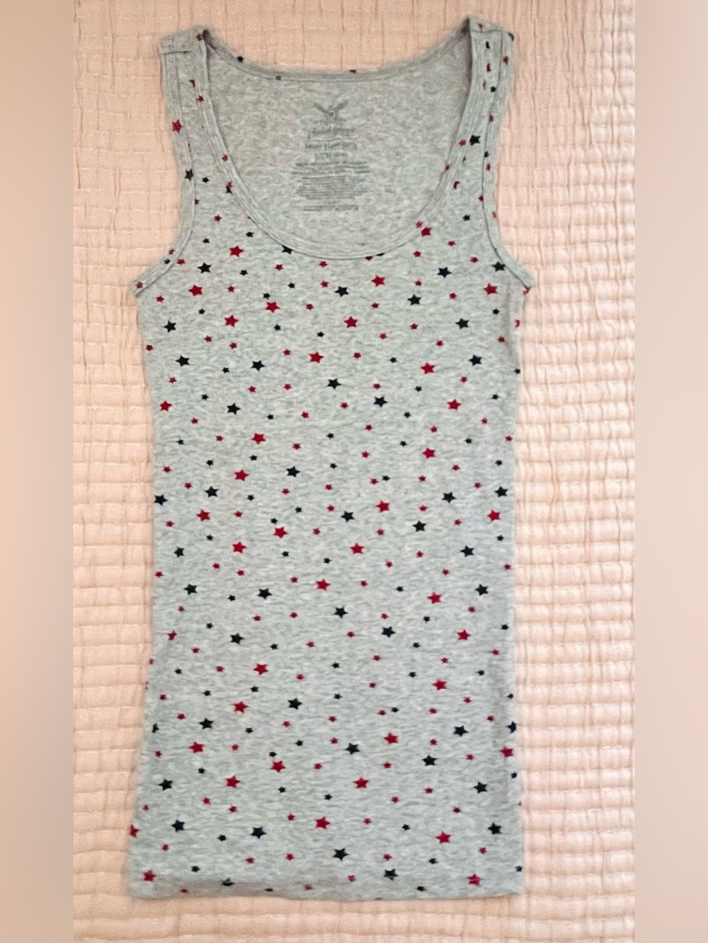 Faded Glory Must Have Ribbed Tank Top Red Blue Gray Stars 4th July Size Small